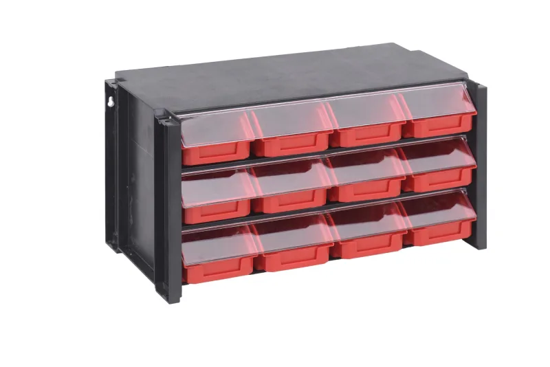 Organizador de tornillos de poliestireno con 12 cajones de 19x36x17 cm