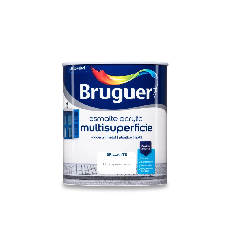 Esmalte de interior acrylic bruguer color blanco brillante 750ml para puertas, ventanas y muebles