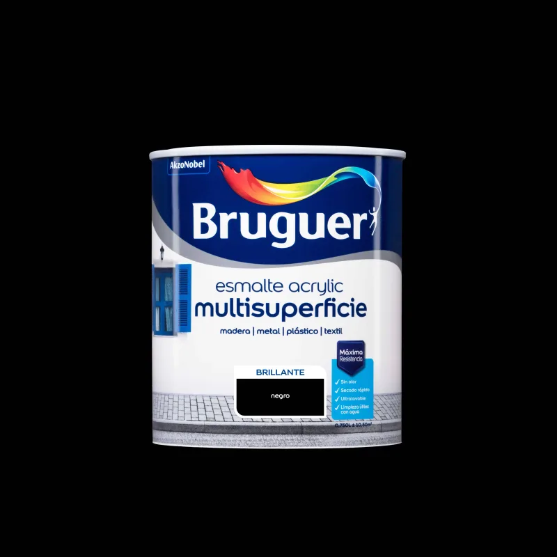 Esmalte de interior acrylic bruguer color negro brillante 750ml para puertas, muebles y cerámica