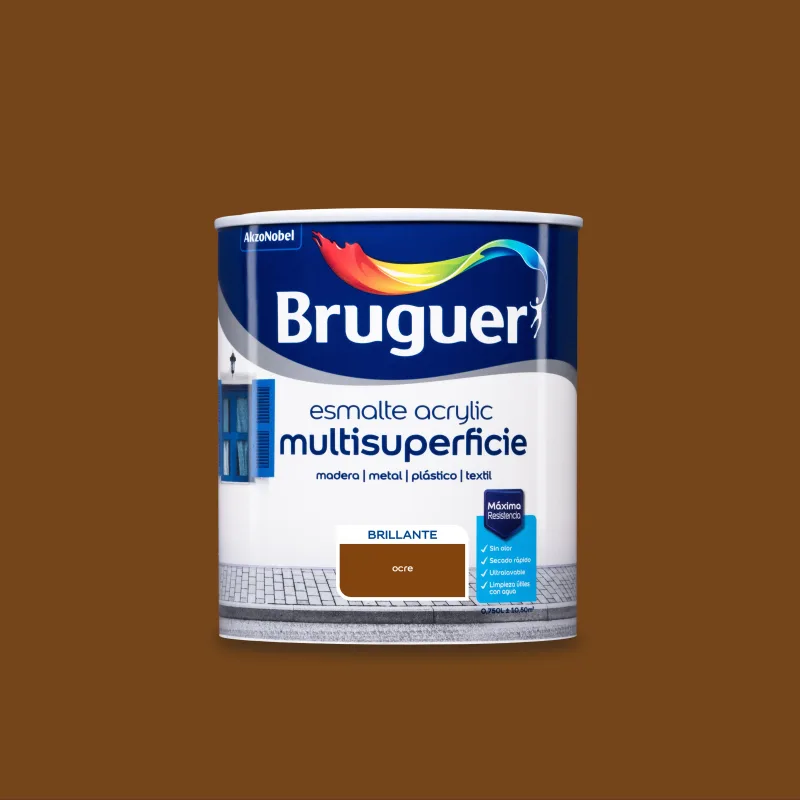Esmalte de interior acrylic bruguer color ocre brillante 750ml para puertas, muebles y cerámica