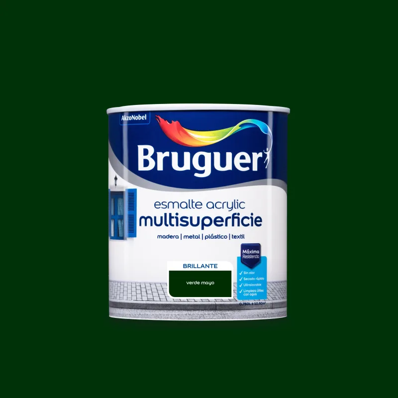 Esmalte de interior acrylic bruguer color verde mayo brillante 750ml para puertas, muebles y cerámica