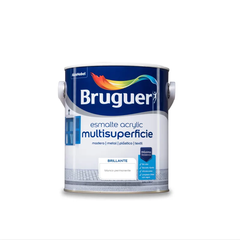 Esmalte de interior acrylic bruguer color blanco brillante 2.5l para puertas, ventanas y muebles