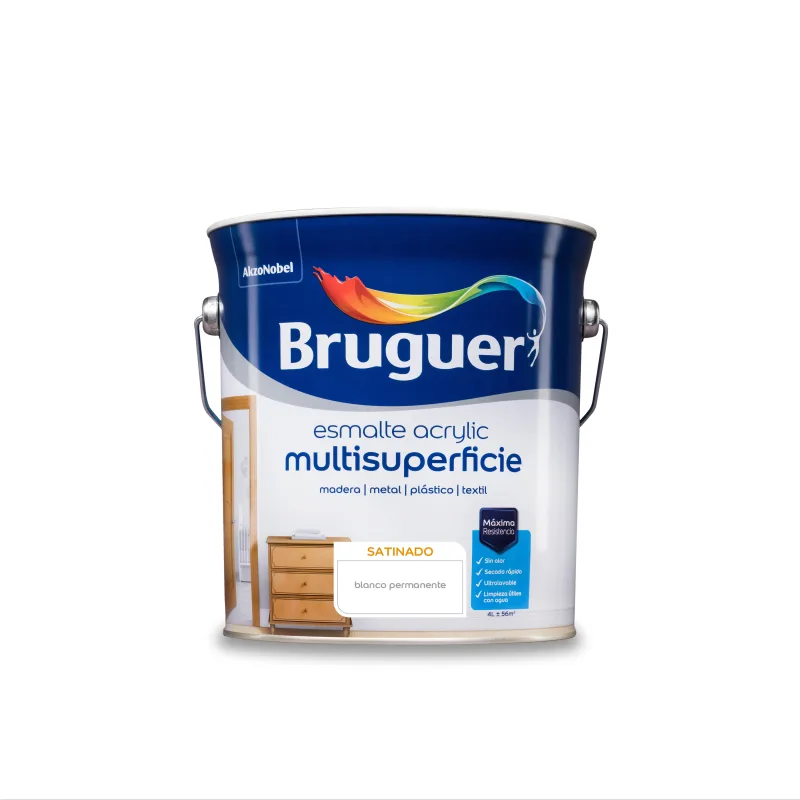 Esmalte de interior acrylic bruguer color blanco satinado 4l para puertas, ventanas y muebles