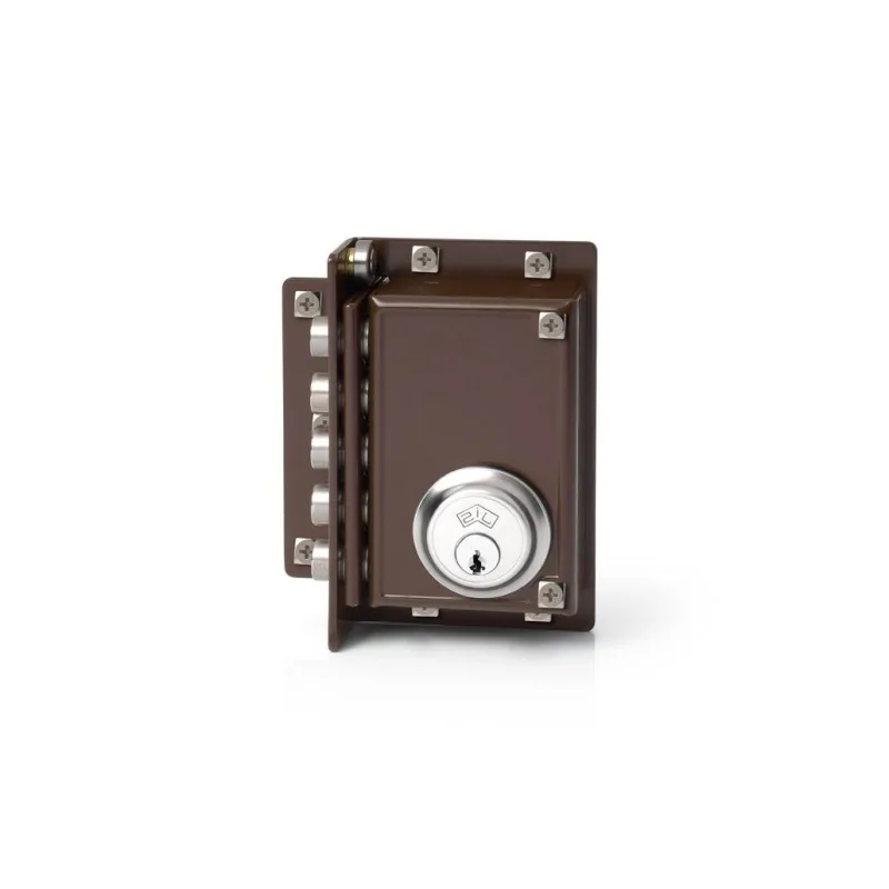 Cerradura de sobreponer de 88 mm de caja y apertura izquierda color marrón