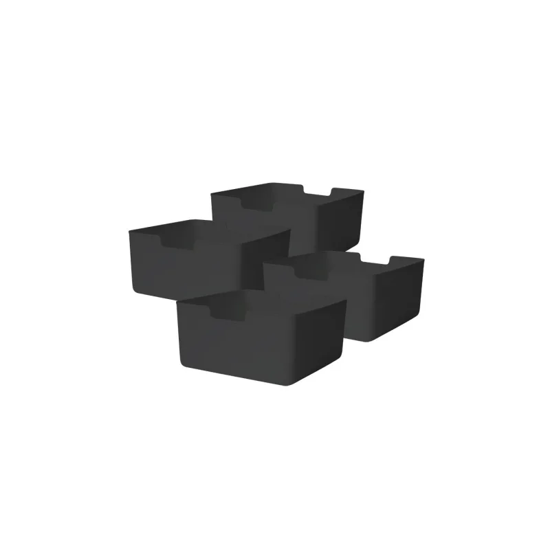 Juego de 4 cubos de plástico negro 31 x 31 x 15 cm