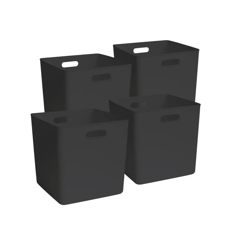 Juego de 4 cubos de plástico negros 31 x 31 x 31 cm