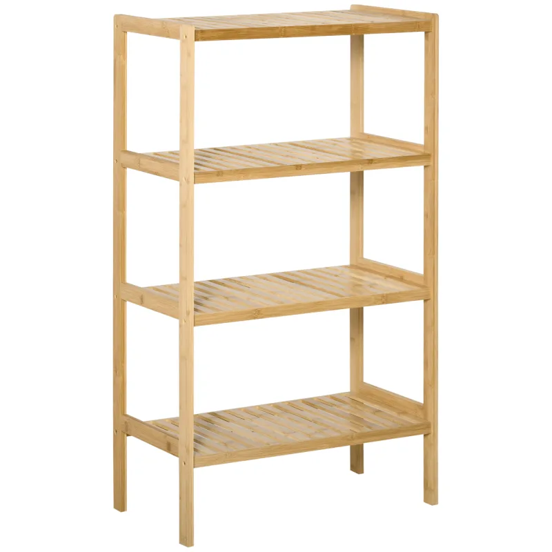 Estantería librería de bambú mueble organizador multifuncional de 4 niveles con antivuelco 62x33x112 cm natural