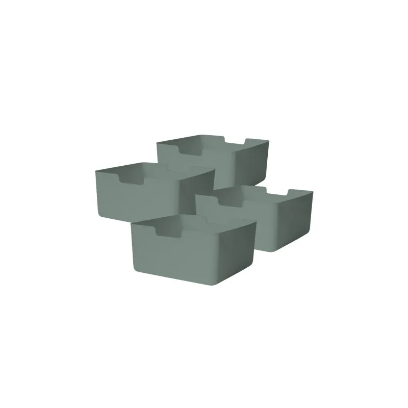 Juego de 4 cubos de plástico verdes 31 x 31 x 15 cm