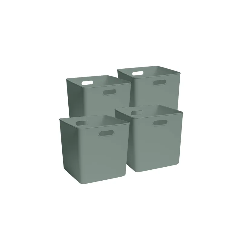 Lote de 4 cubos de plástico verde salvia 31 x 31 x 31 cm