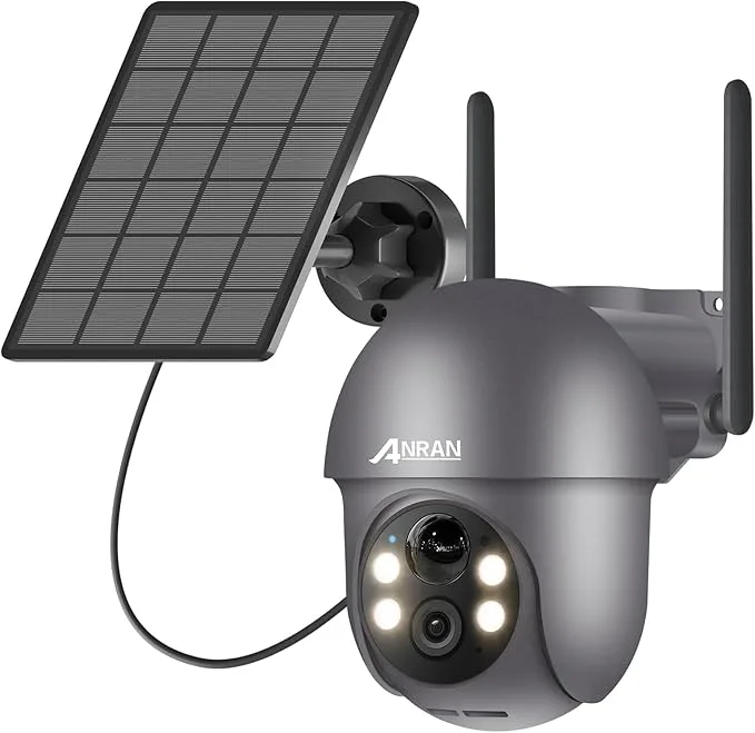 Cámaras de videovigilancia exteriores anran 2k 3mp 360 cámara vigilancia wifi 2.4ghz exterior solar, detección pir ,audio bidireccional, q01 gris