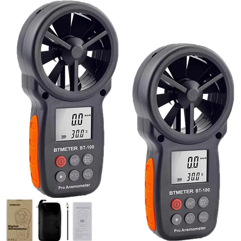 Obosoe 2pcs anemómetro portátil bt-100, medidor digital de velocidad del viento cfm, medidor de flujo de aire, temperatura del viento de 14℉ a 113℉