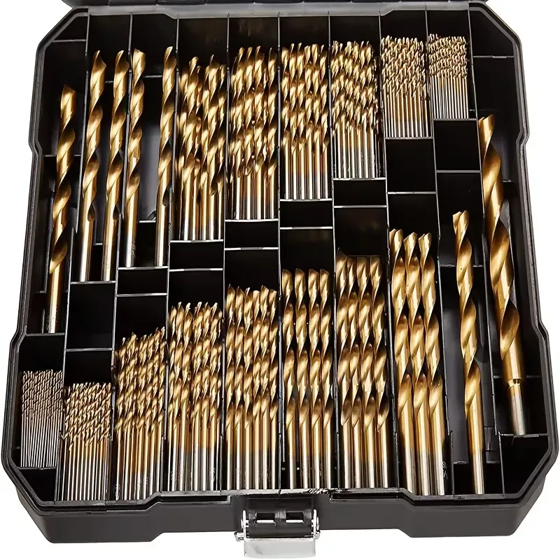 Juego de 230 brocas helicoidales de vástago recto con revestimiento de titanio, herramientas de perforación.