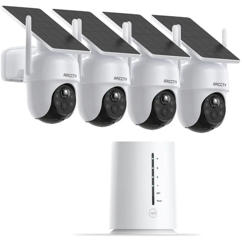 Arcctv kit de videovigilancia exterior inalámbrico 4mp con 4 cámaras a batería solares pack videosurveillance