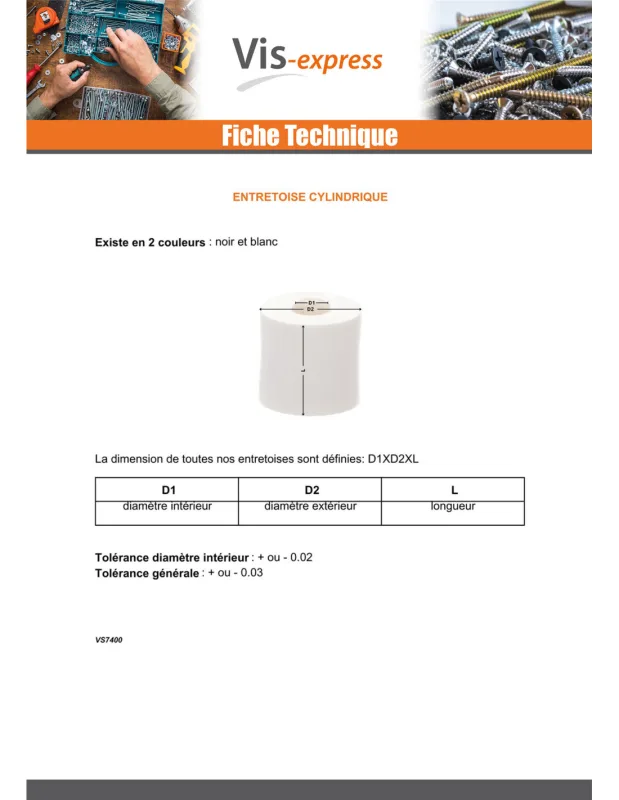 Tirante cilíndrico 6.4x20x10 nylon blanco