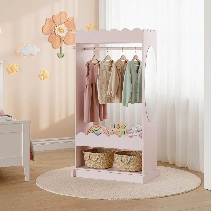 Perchero burro infantil vestnes con espejo 120x63x38cm rosa [en.casa]