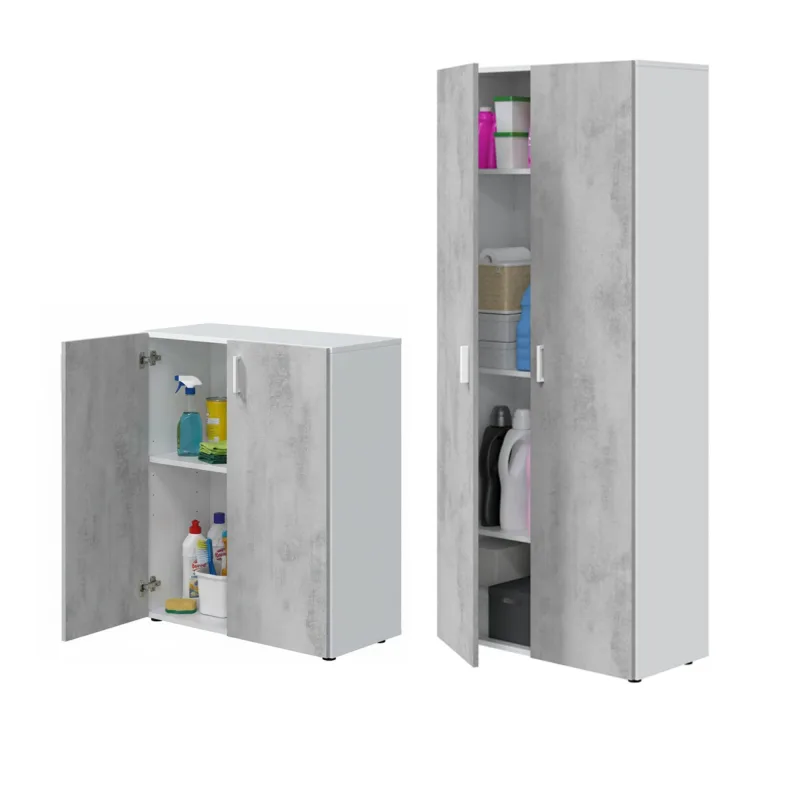 Juego de muebles para lavandería, 4 estantes 7 compartimentos, apertura abatible, gris cemento - funes