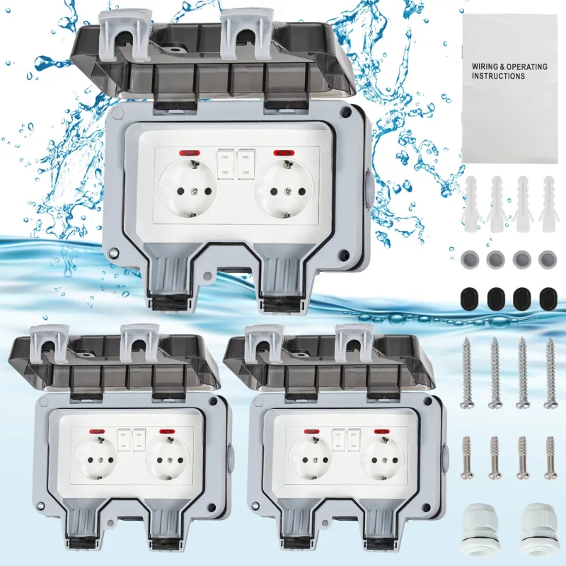 3 tomas dobles exteriores estancas toma estanca ip66 de 16 a en saliente con interruptores independientes