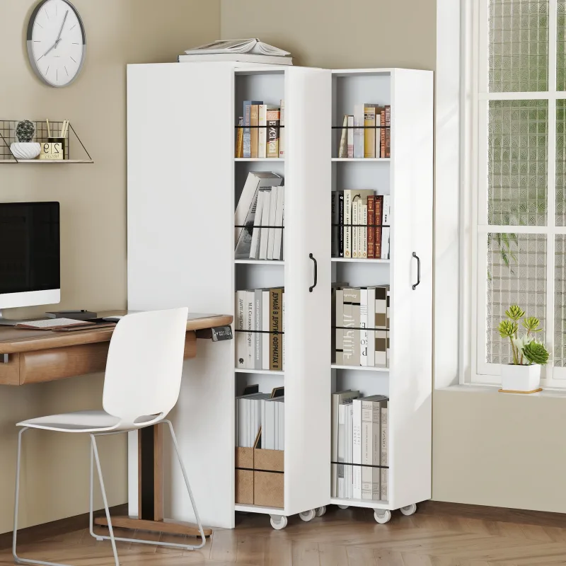 Librería extensible - 4 estantes con ruedas - mdf - blanco (51,5 x 41 x 158 cm)