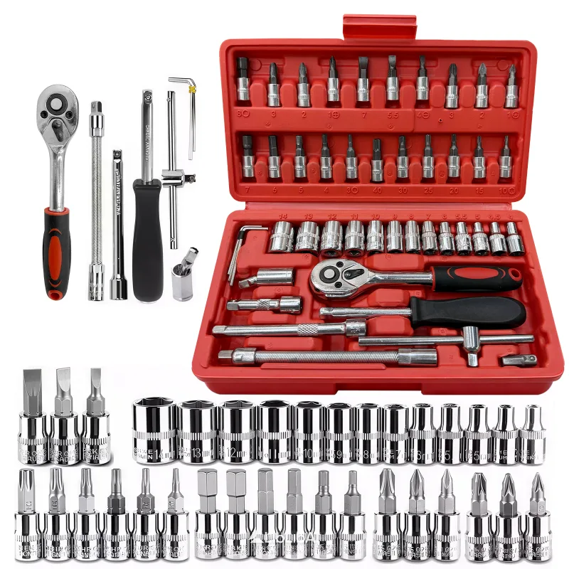 Zmh kit de herramientas para reparaciones domésticas de 46 piezas caja de herramientas manual básica para reparaciones del hogar y del automóvil