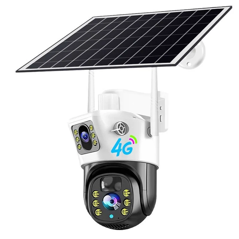 Cámara de vigilancia exterior 4g solar blanca con doble lente ptz, detección de movimiento, visión nocturna, audio bidireccional, ip66
