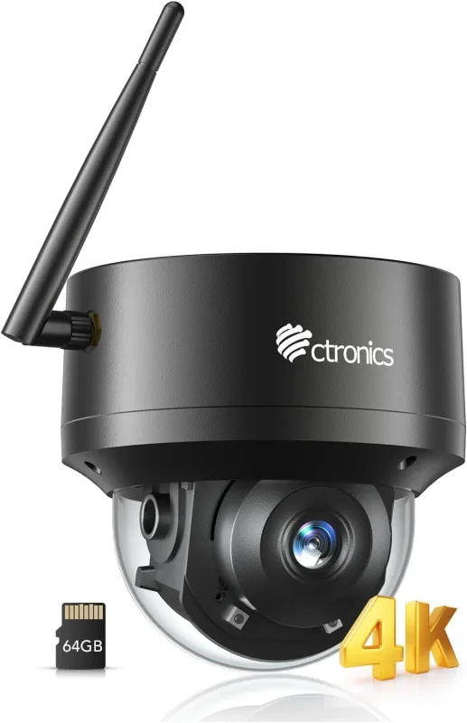 Ctronics cámara de vigilancia wifi exterior 4k 8mp domo ptz – detección de humanos/vehículos/animales, seguimiento automático, visión nocturna, ip66