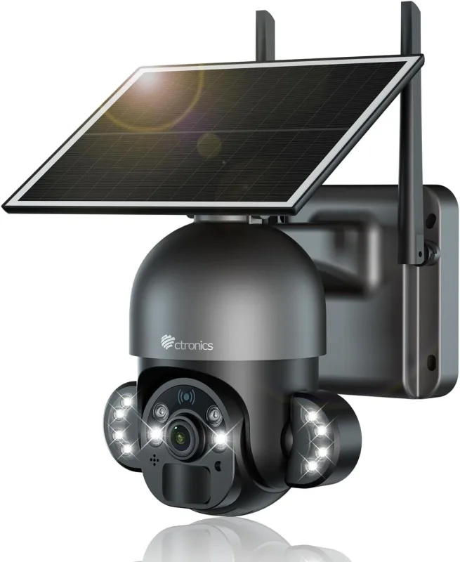 Ctronics cámara de vigilancia wifi exterior inalámbrica 3k 5mp – solar 6w, detección pir/humana, visión nocturna a color, ftp, pc/teléfono