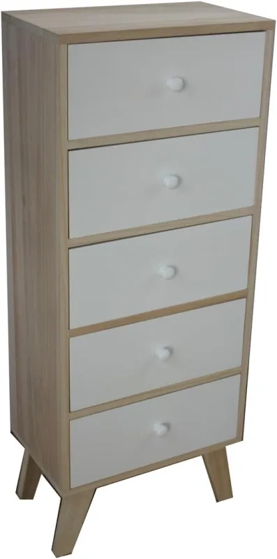 King home armario de madera de paulownia 40x25x100h cm 5 cajones