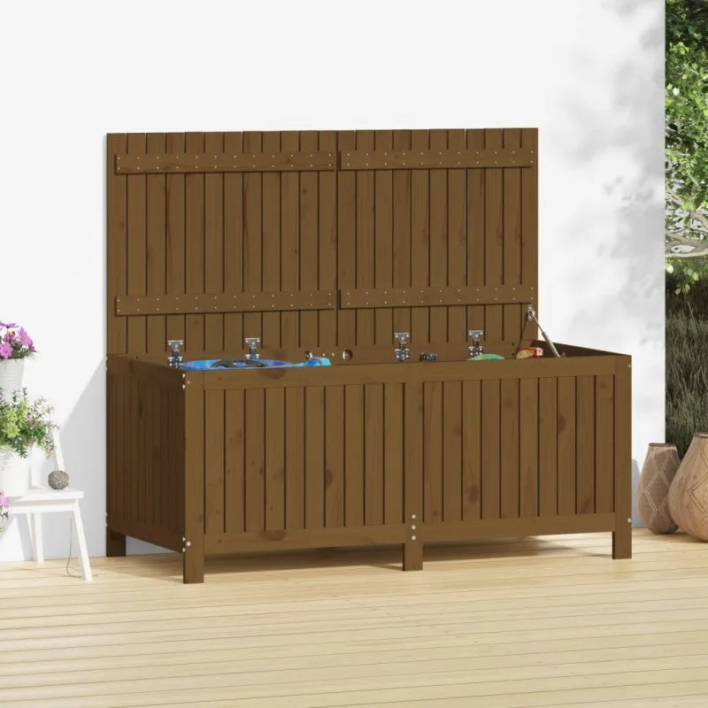Vidaxl caja de almacenaje jardín madera pino marrón miel 147x68x64 cm