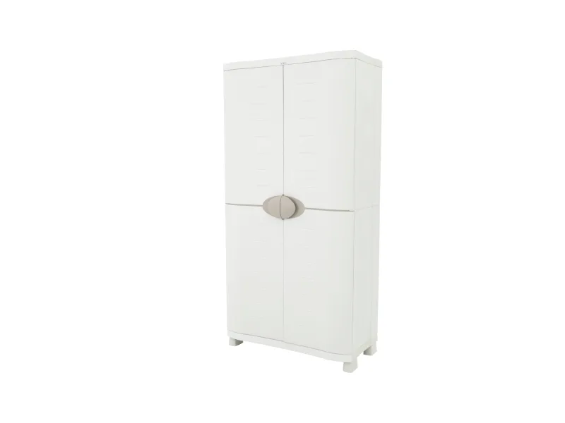 Armario alto baldas de polipropileno con 2 puertas y 4 baldas en beige 184x90x45cm