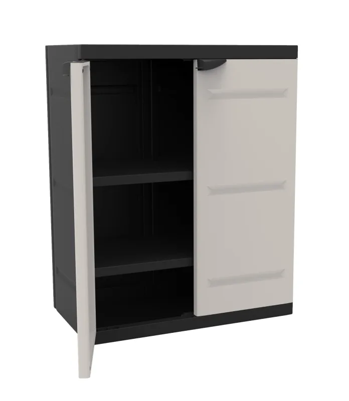 Armario bajo de polipropileno con 2 puertas y 2 baldas en negro 88x70x40.5cm