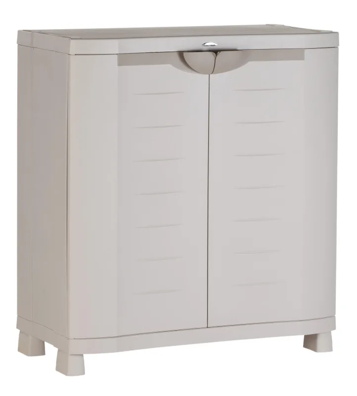 Armario de resina bajo con balda metálica beige, alt. 100x an. 90 x prof 45 cm