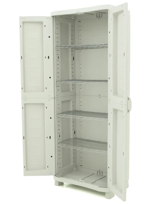 Armario alto con baldas metálicas- 184x70x45 cm uso interior / exterior beige