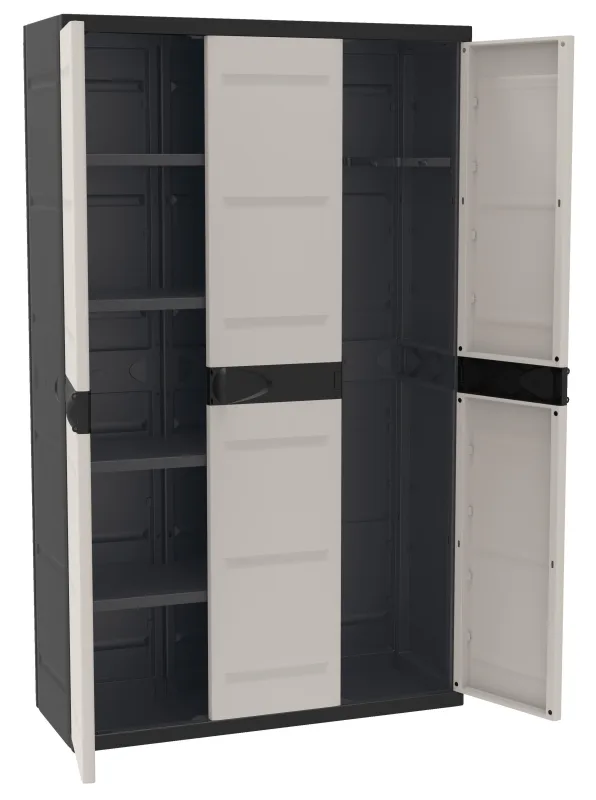 Armario escobero de resina con 3 puertas en negro - 176x105x40.5 cm