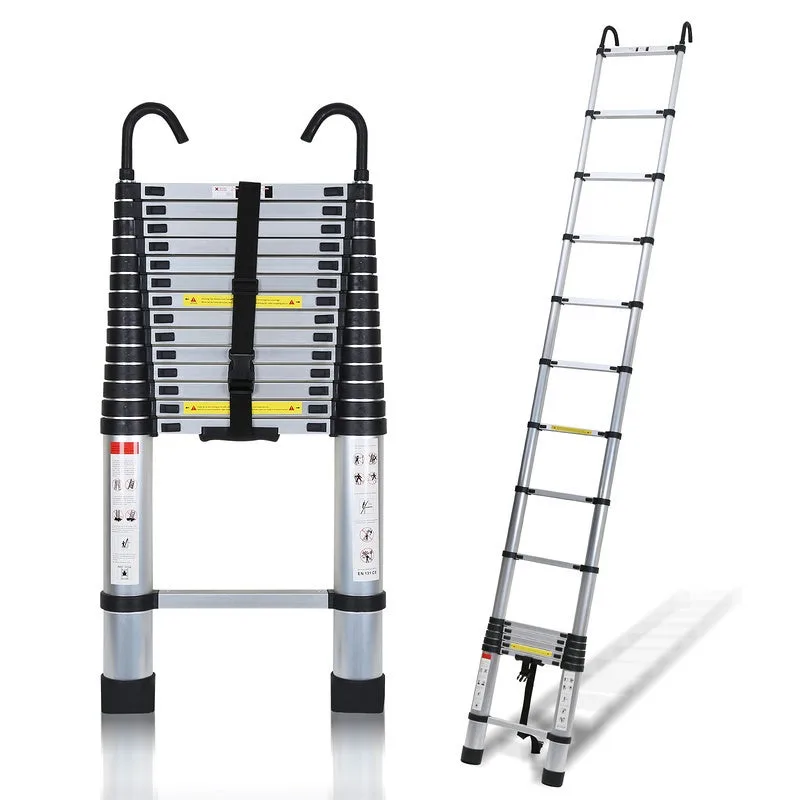 Escalera telescópica con gancho escalera de tijera plata 4,4m