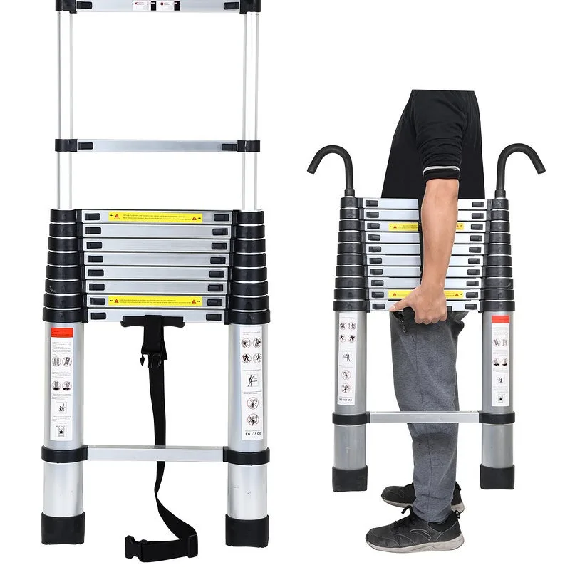 Escalera telescópica de aluminio con gancho de escalera plateado 3.8m