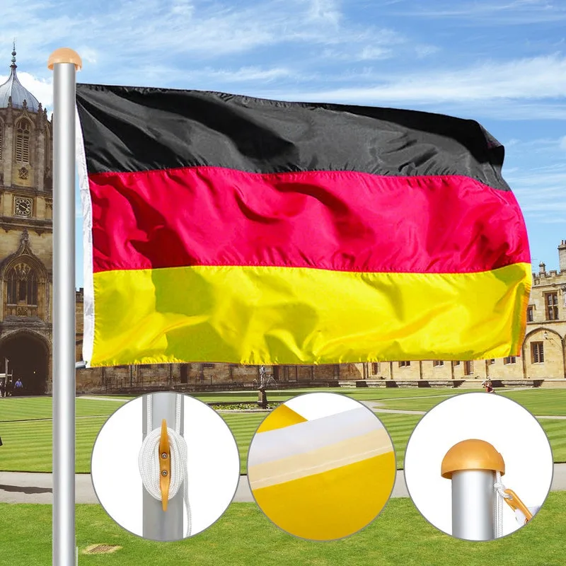 Mástil estable de aluminio de 6,5 m con bandera alemana de 150 x 80 cm, manguito de suelo de 50 cm