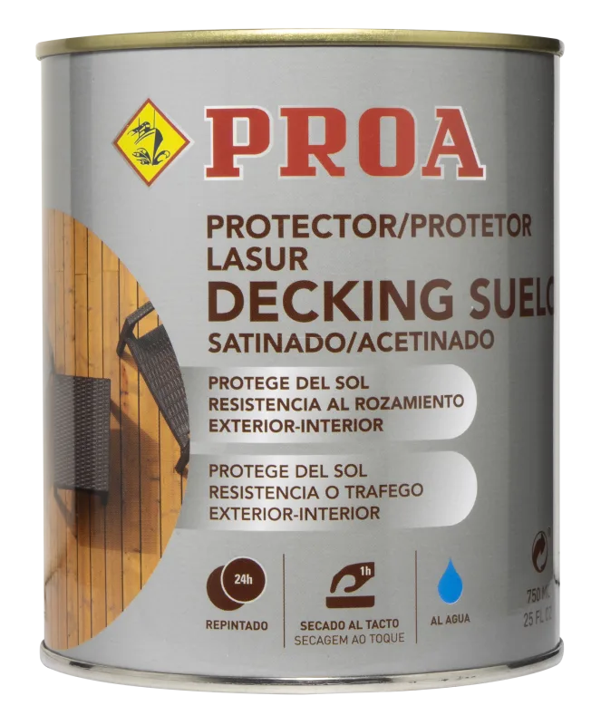 Lasur protector decking suelo para madera al agua. 4 l. teca. exterior. cuida y protege la madera de suelos. satinado. proa.