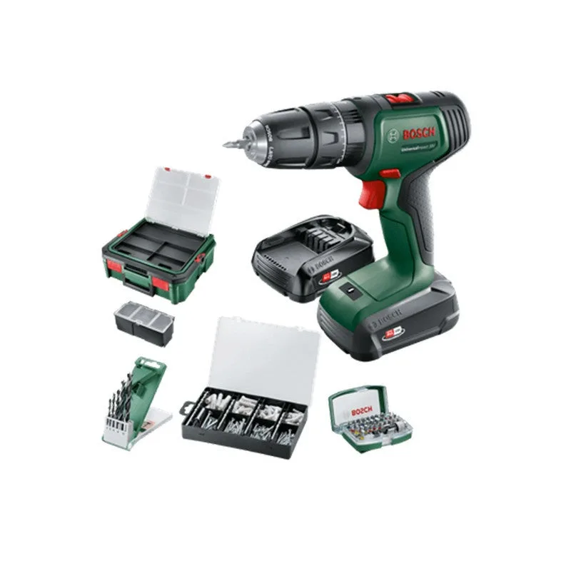 Bosch taladro combinado a batería universalimpact 18v + systembox, batería li-ion 1,5ah + 2,5ah, maletín + 210 accesorios, power