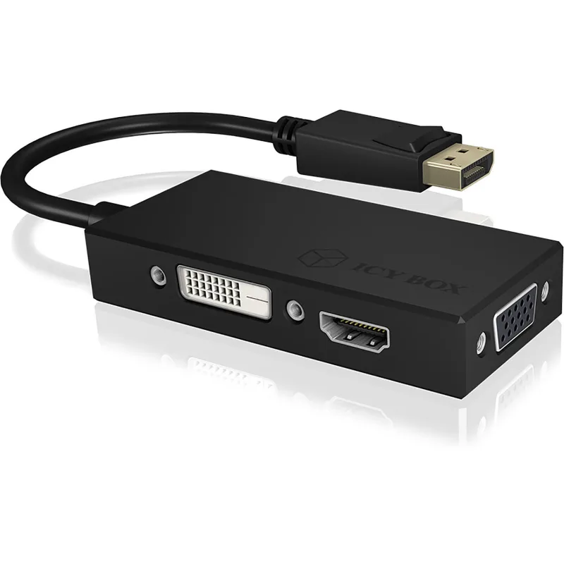Adaptador icy box displayport [1 conector displayport - 1 conector dvi, conector vga, conector hdmi] ib-ac1031