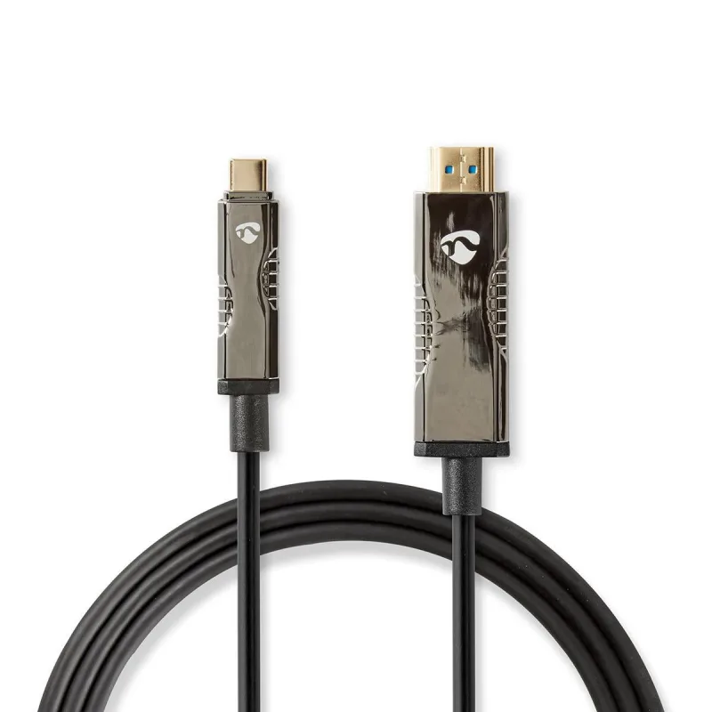 Cable óptico usb activo - usb-c macho - conector hdmi - 18 gbps - 50.0 m - redondo - pvc - negro - caja cartón