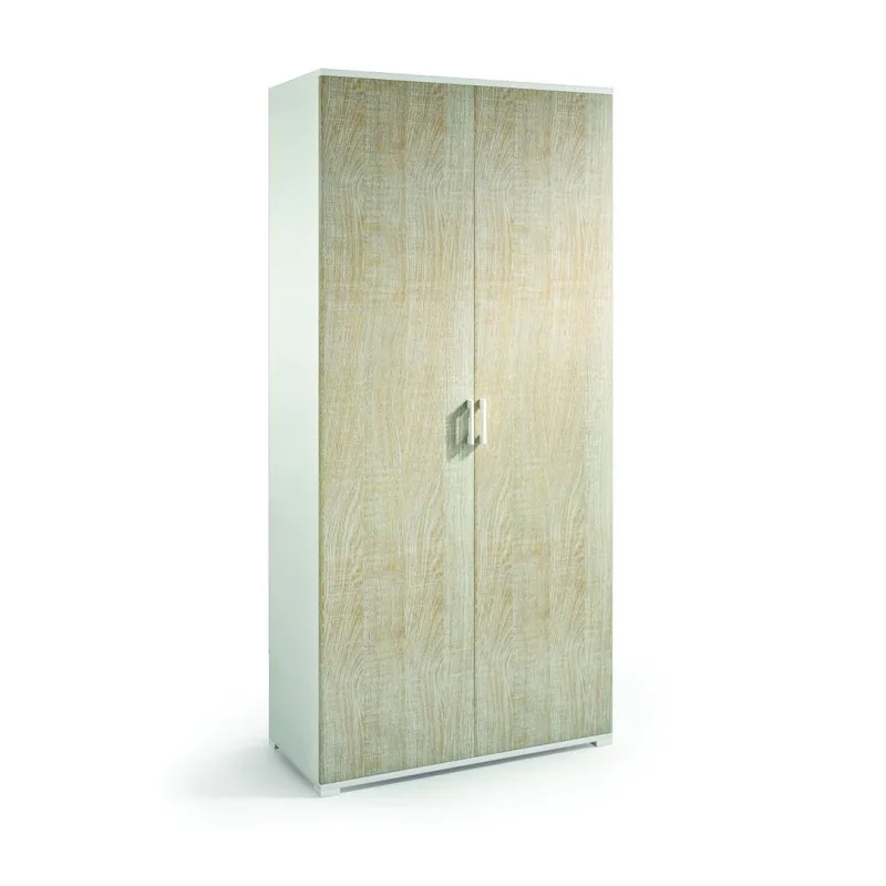 Armario de baño multiuso h 195cm blanco con 2 puertas de roble