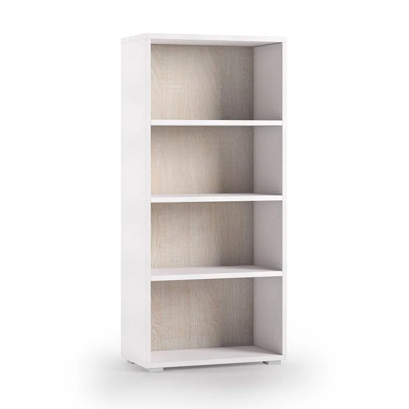 Estantería de baño polivalente de madera blanca con fondo de roble