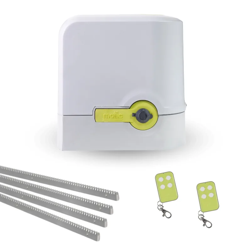 Motor para puerta corredera de garaje hasta 800kg incluye 2 mandos y 4 metros de cremallera de hierro. compact 800 motic