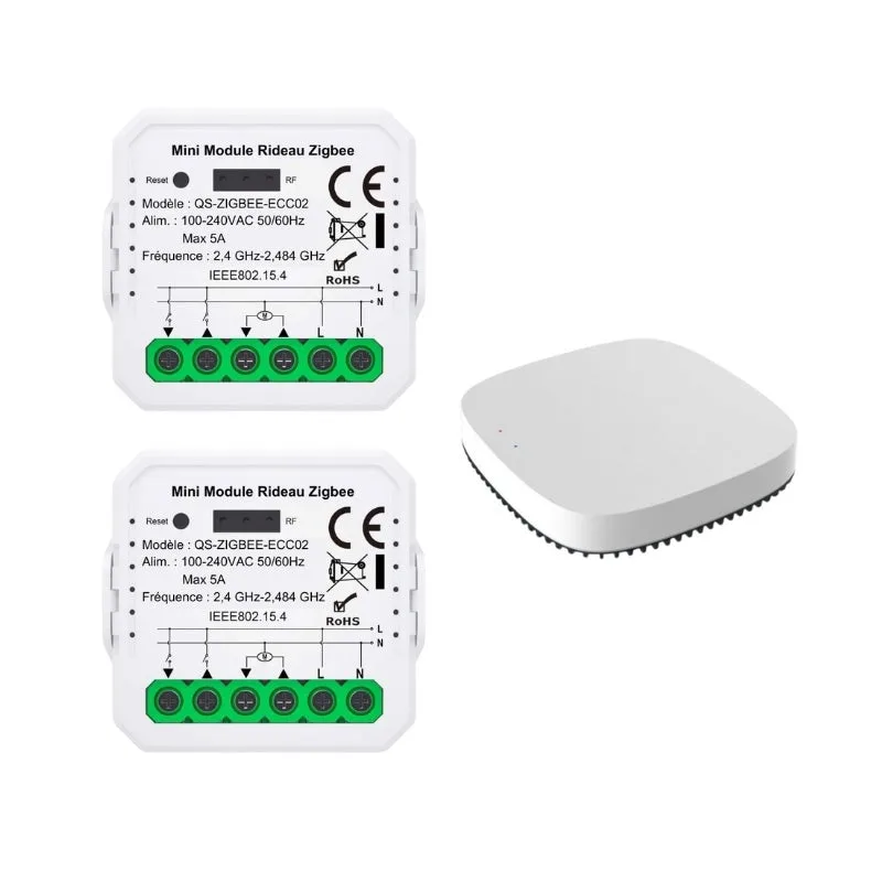 Módulo interruptor persiana - kit 2 interruptores + 1 gateway / zigbee - silumen