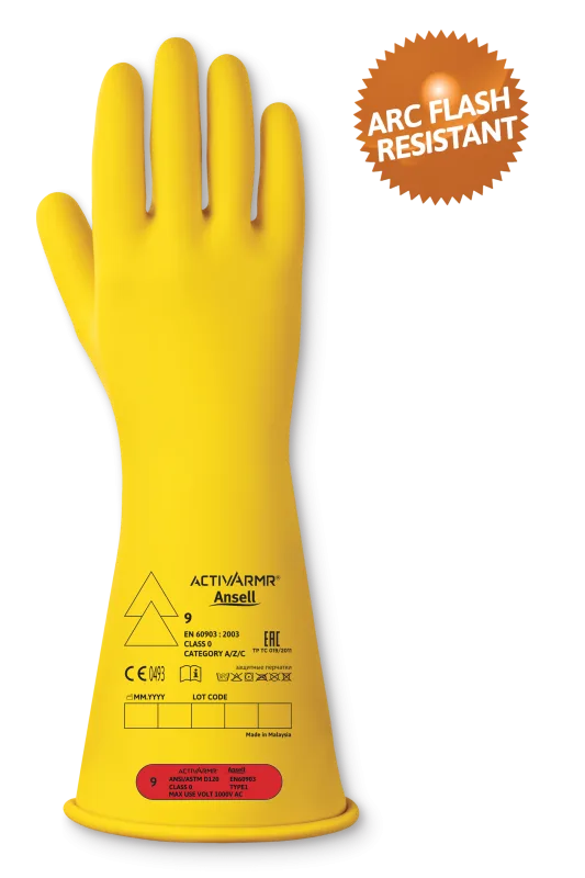 1 par / guantes de electricista, guantes de protección eléctrica clase 0 (voltaje 1000v) ansell activarmr rig014y amarillo, t7
