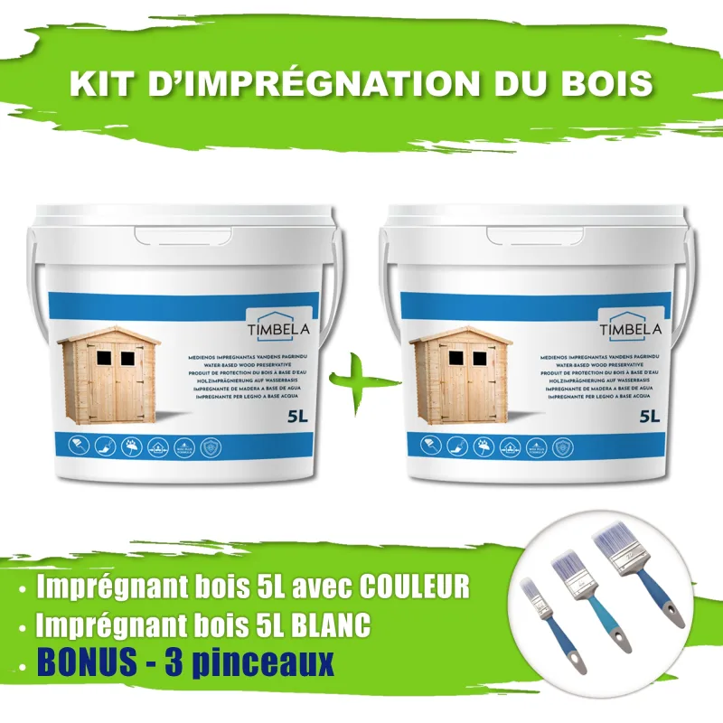 5 litros de impregnante blanco + 5 litros de impregnante del color caoba + juego de brochas de regalo