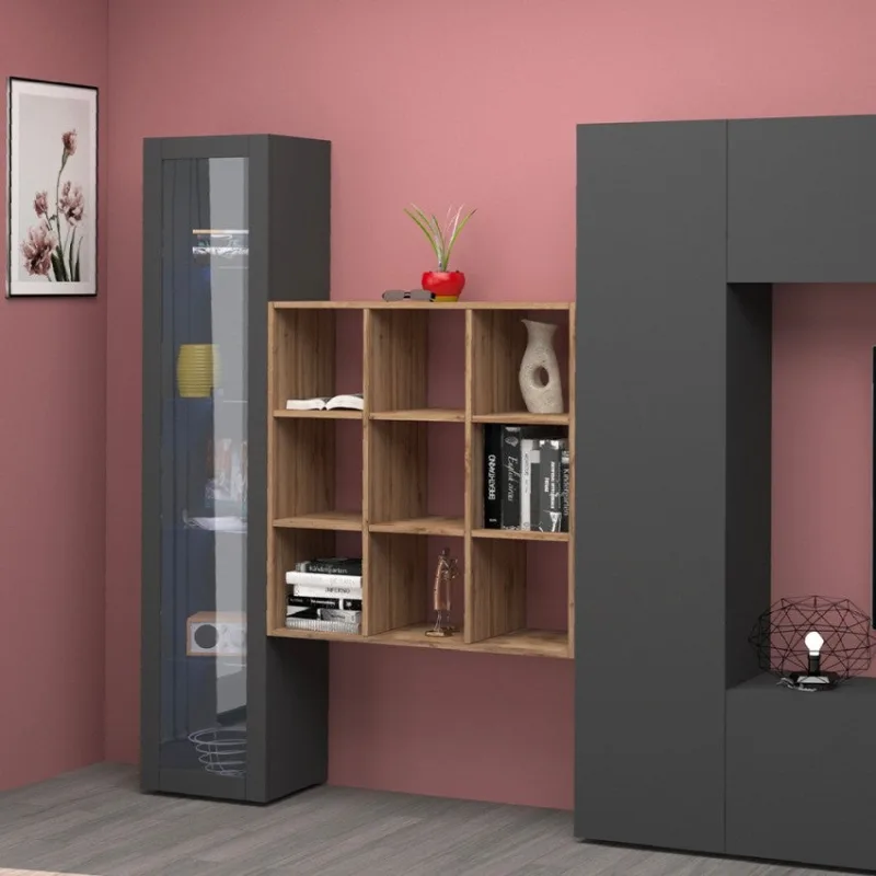 Librería mural moderna 9 estantes de madera 90x90x25cm roderik l