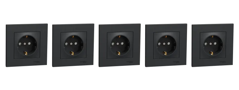 Pack de 5 enchufes con toma de tierra schneider electric miluz antracita