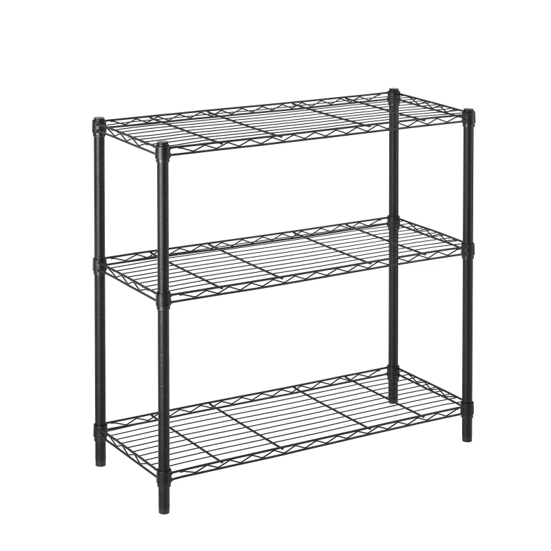 Estantería metálica cromada negro spaceo line, 3 baldas, 50 kg por balda, 90x90x35 cm