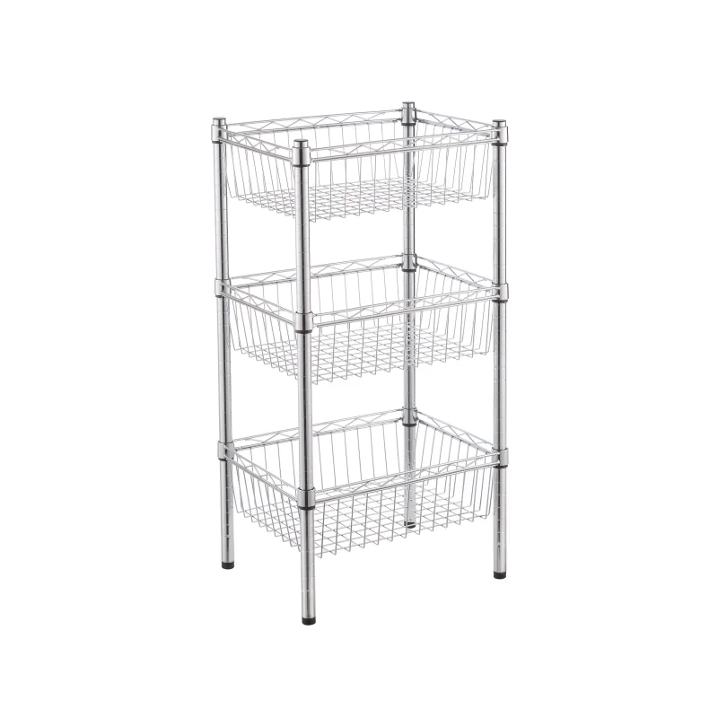 Estantería metálica cromada spaceo, 3 cestas, 50 kg por balda, 90x45x35 cm